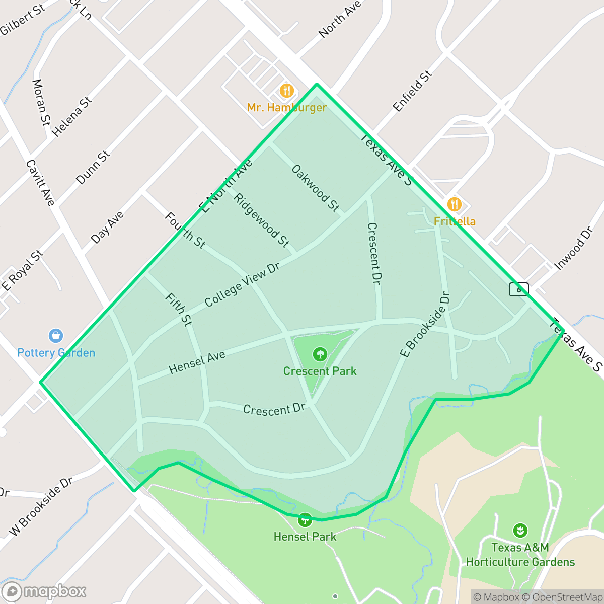 Map showing the location of North Oakwood, Bryan, TX