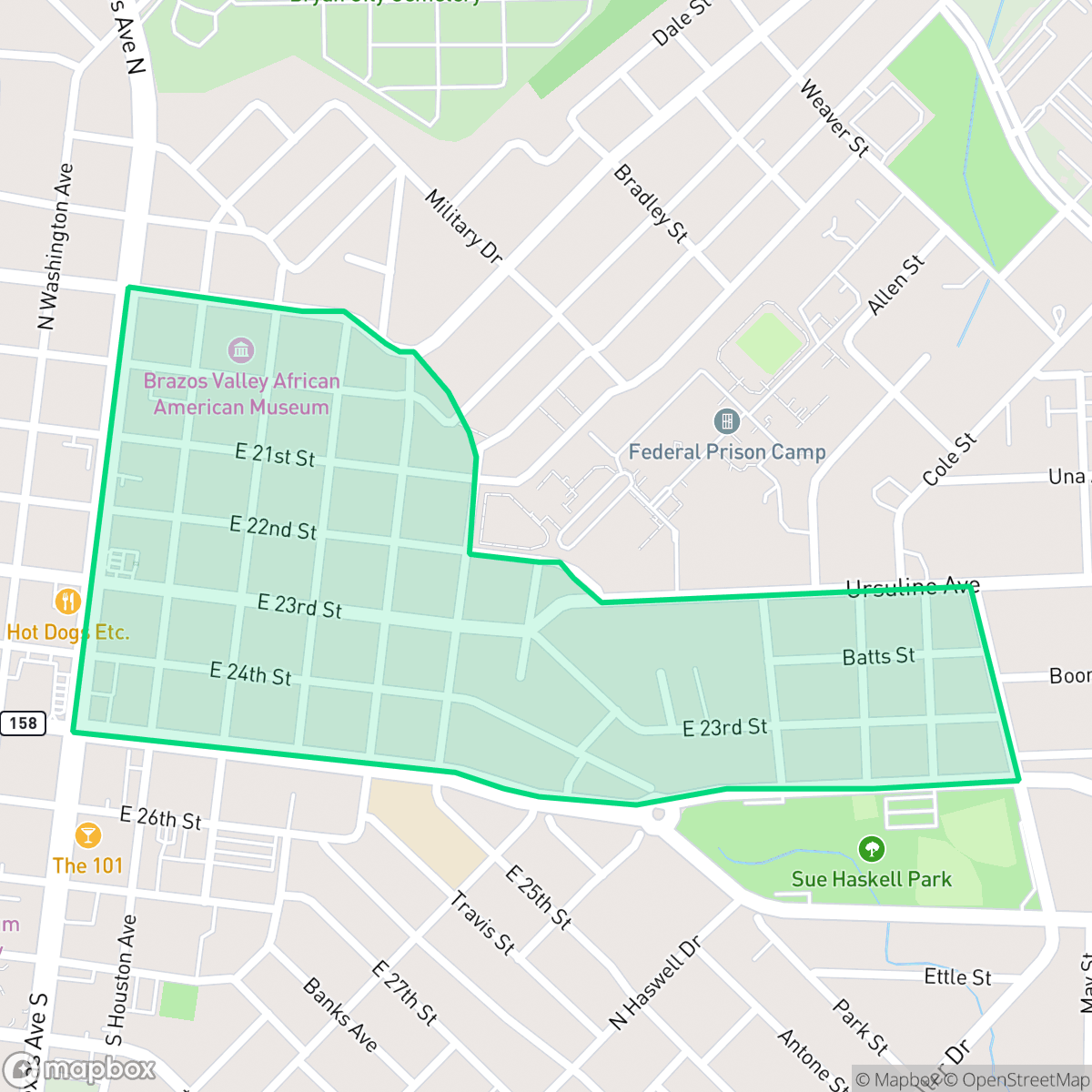Map showing the location of Wonderland, Bryan, TX