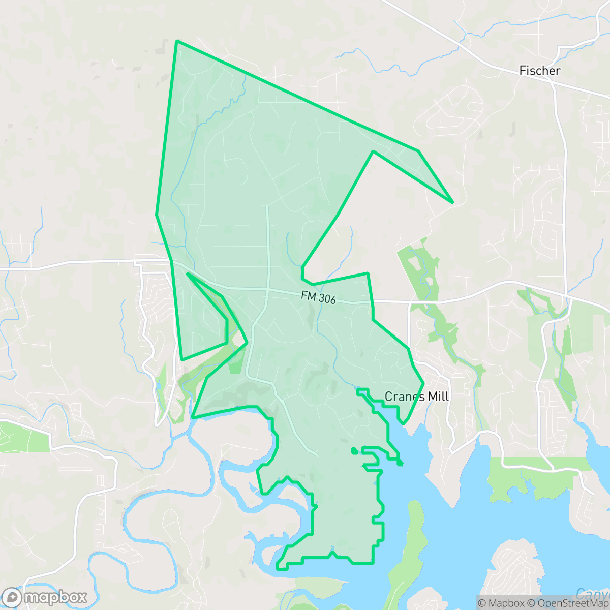 Map showing the location of Mystic Shores at Canyon Lake, Canyon Lake, TX