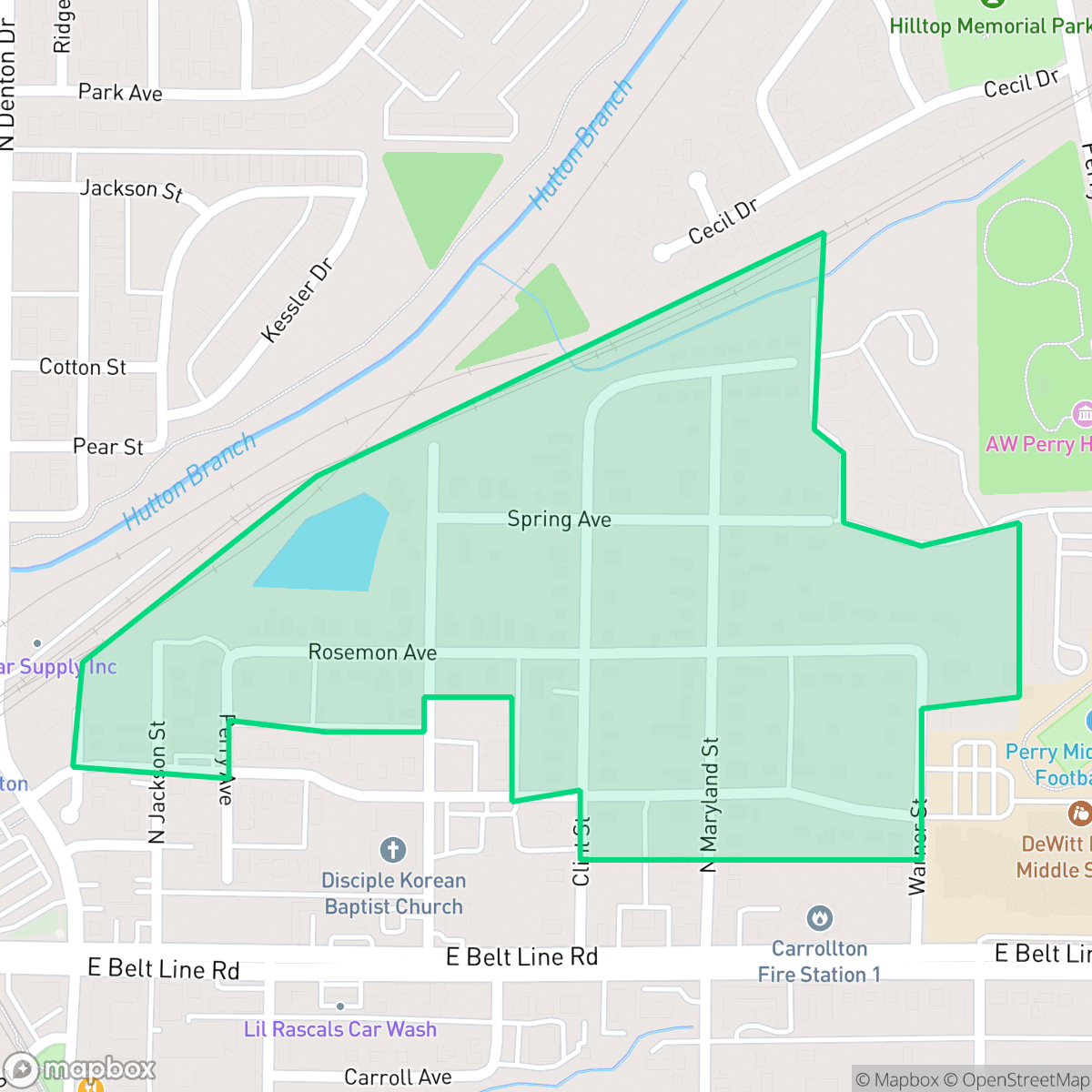 Map showing the location of Carrollton Heights, Carrollton, TX