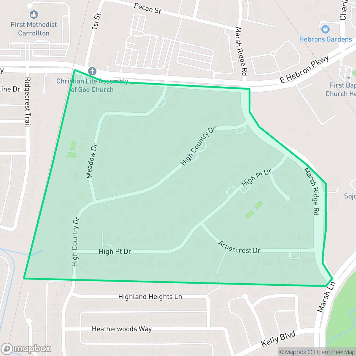 Map showing the location of Estates in High Country, Carrollton, TX