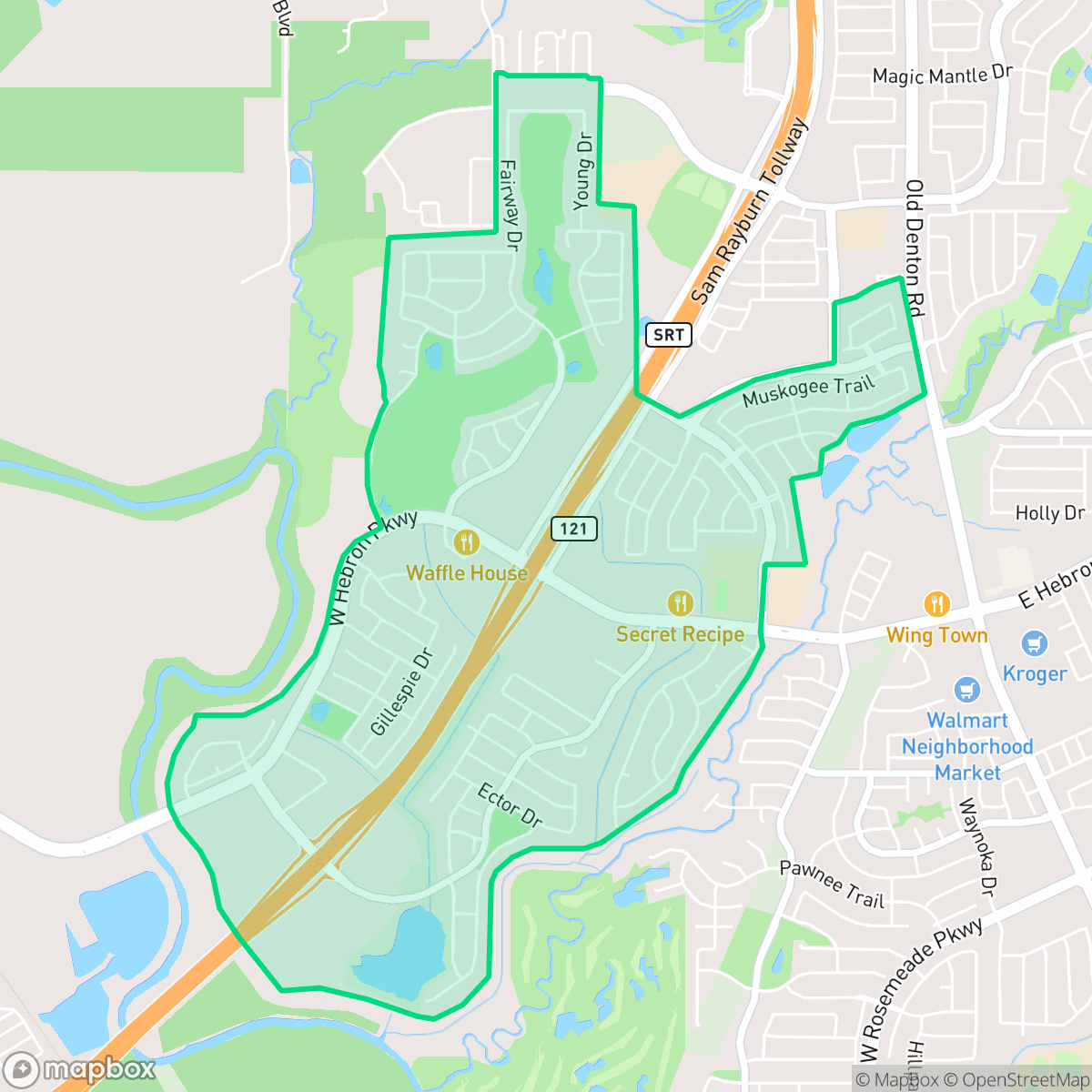 Map showing the location of Indian Creek, Carrollton, TX