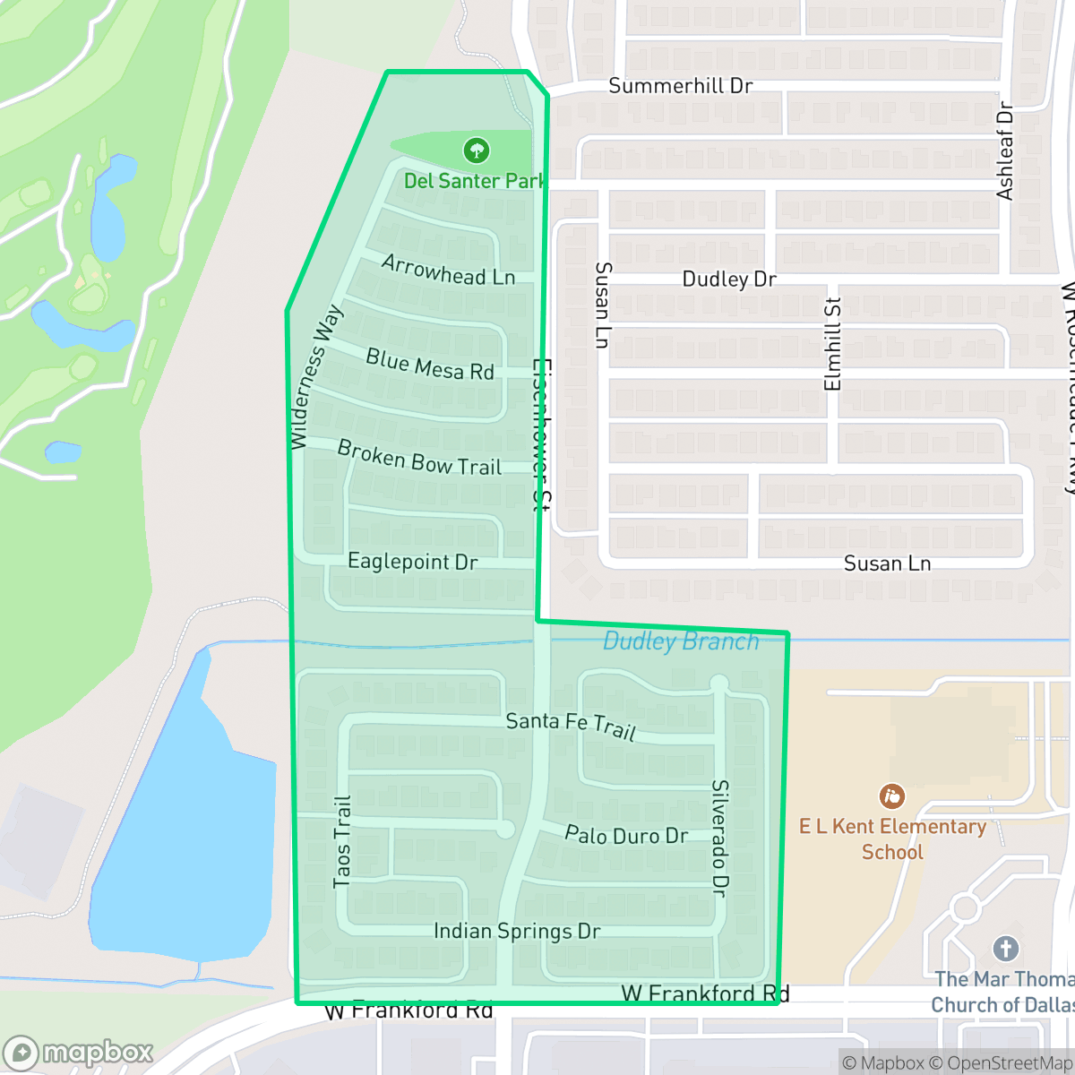 Map showing the location of Indian Springs, Carrollton, TX