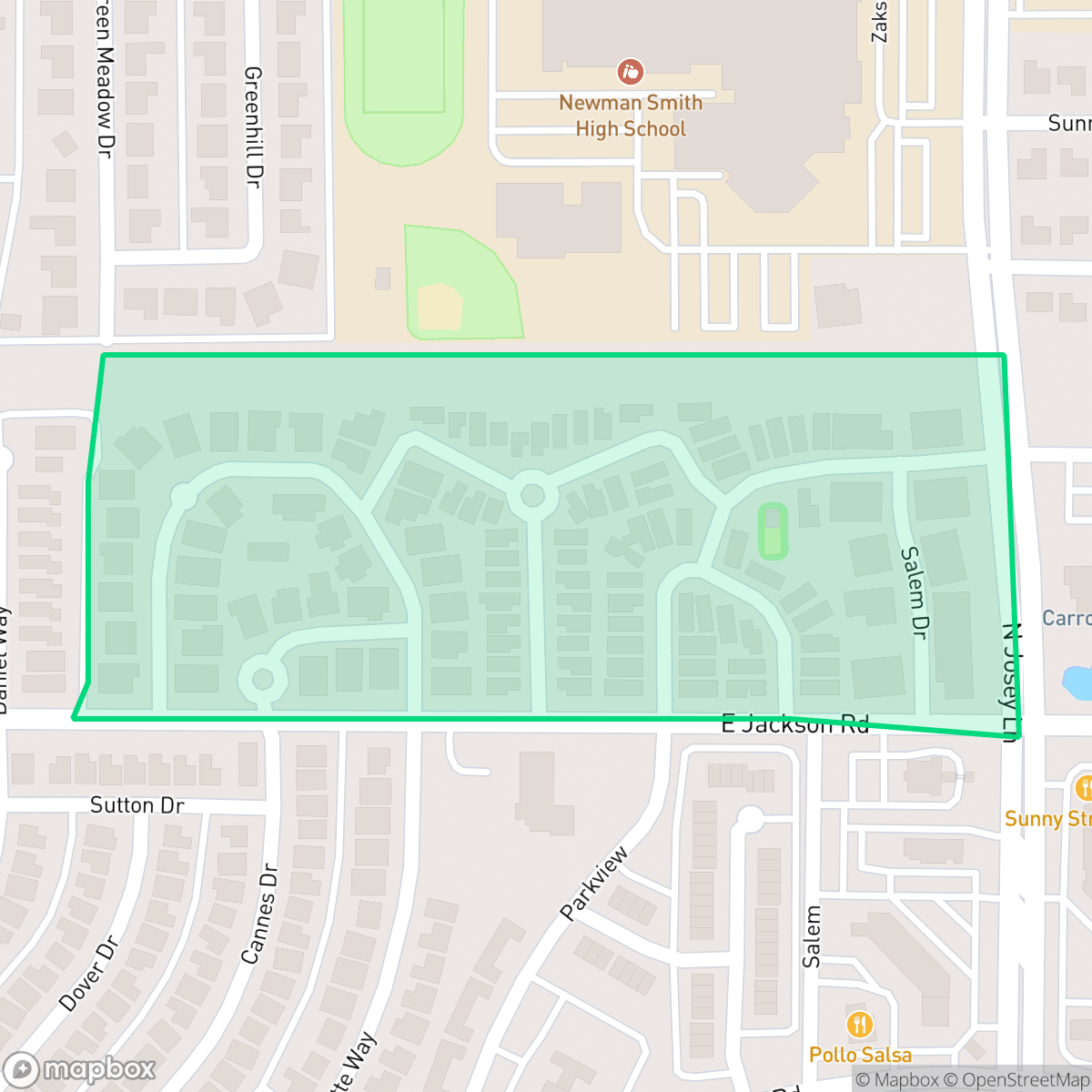 Map showing the location of Jackson Arms, Carrollton, TX