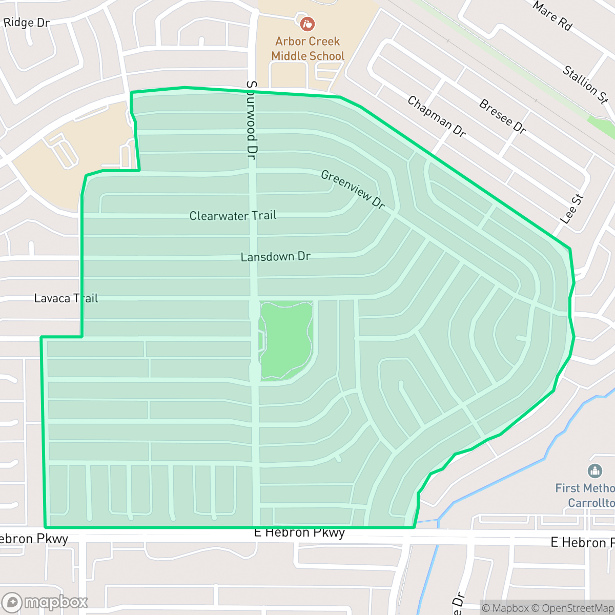 Map showing the location of Meadow Ridge/ Harvest Run, Carrollton, TX