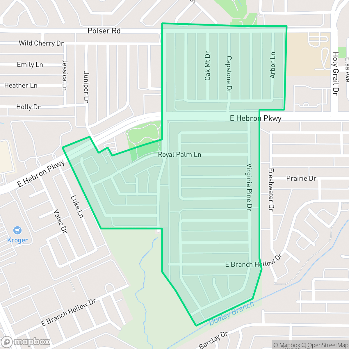 Map showing the location of Oak Hills, Carrollton, TX