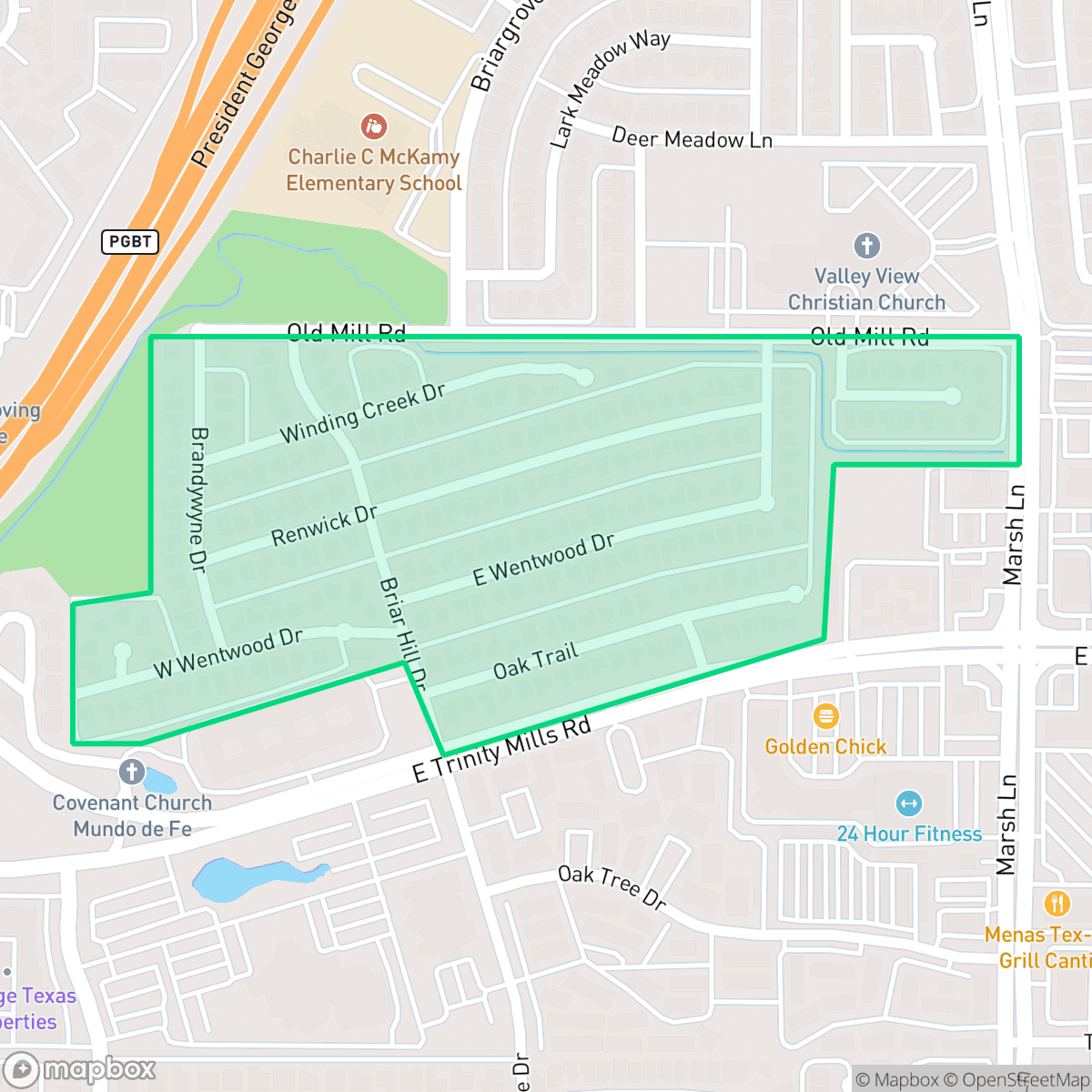 Map showing the location of Oak Tree North, Carrollton, TX