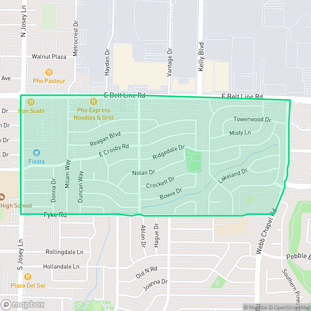 Map showing the location of Rohton Park, Carrollton, TX
