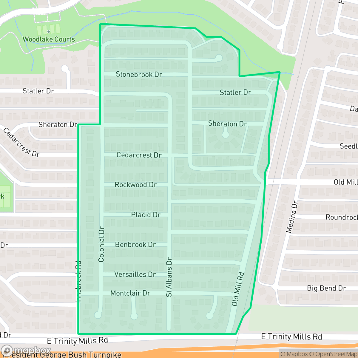 Map showing the location of Rollingwood Estates, Carrollton, TX