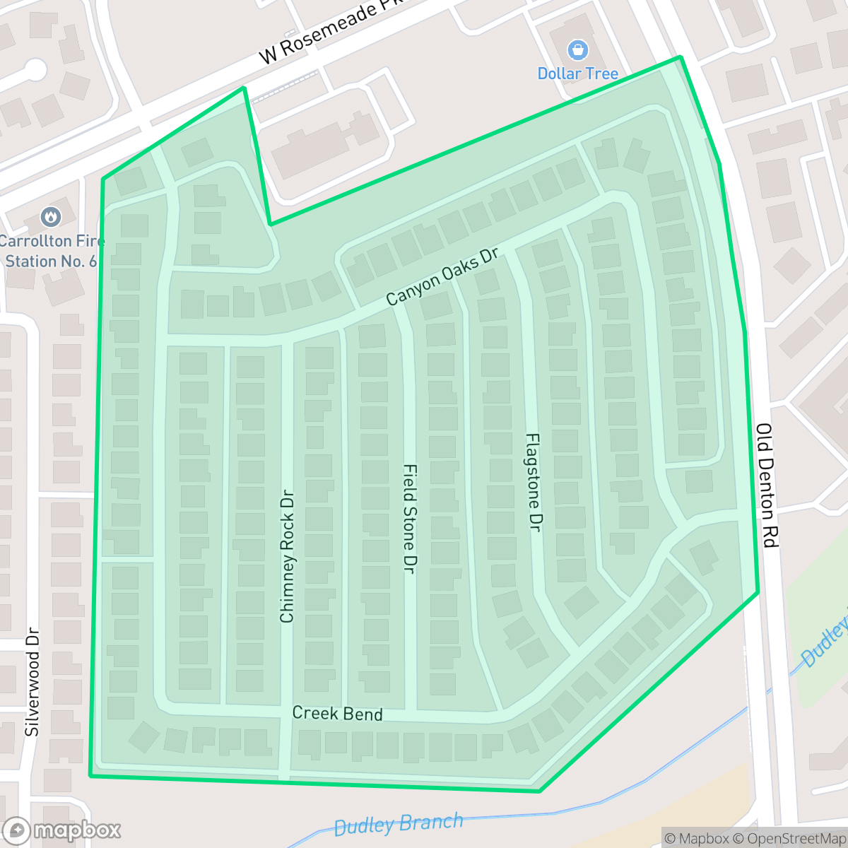 Map showing the location of Stone Creek, Carrollton, TX