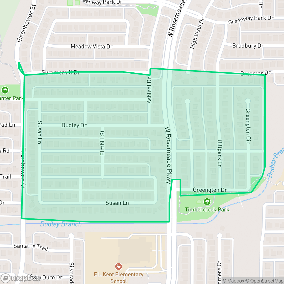 Map showing the location of Timbercreek Estates, Carrollton, TX