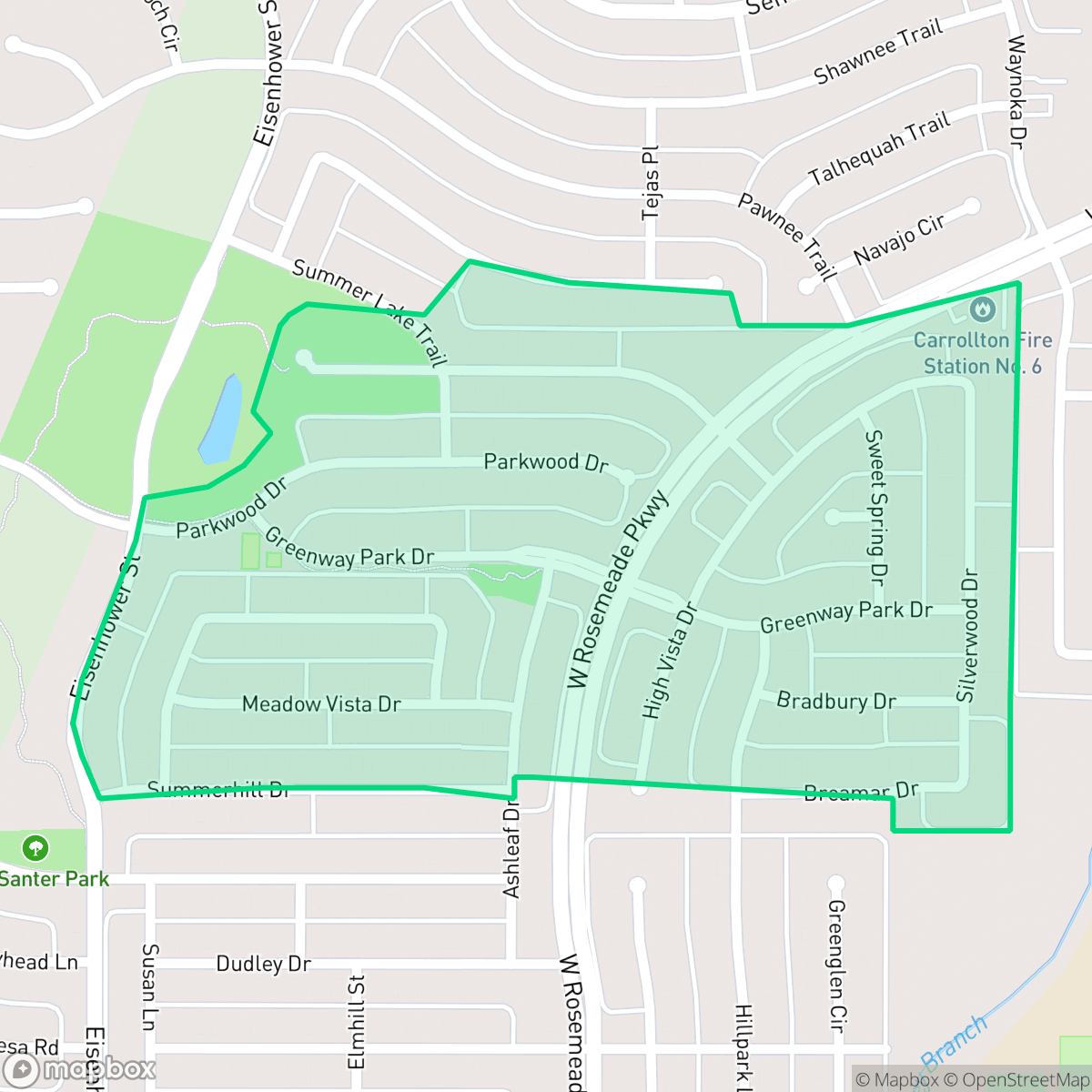 Map showing the location of Villages of Greenway Park, Carrollton, TX