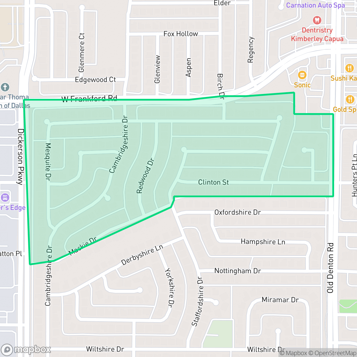 Map showing the location of Woodgate, Carrollton, TX