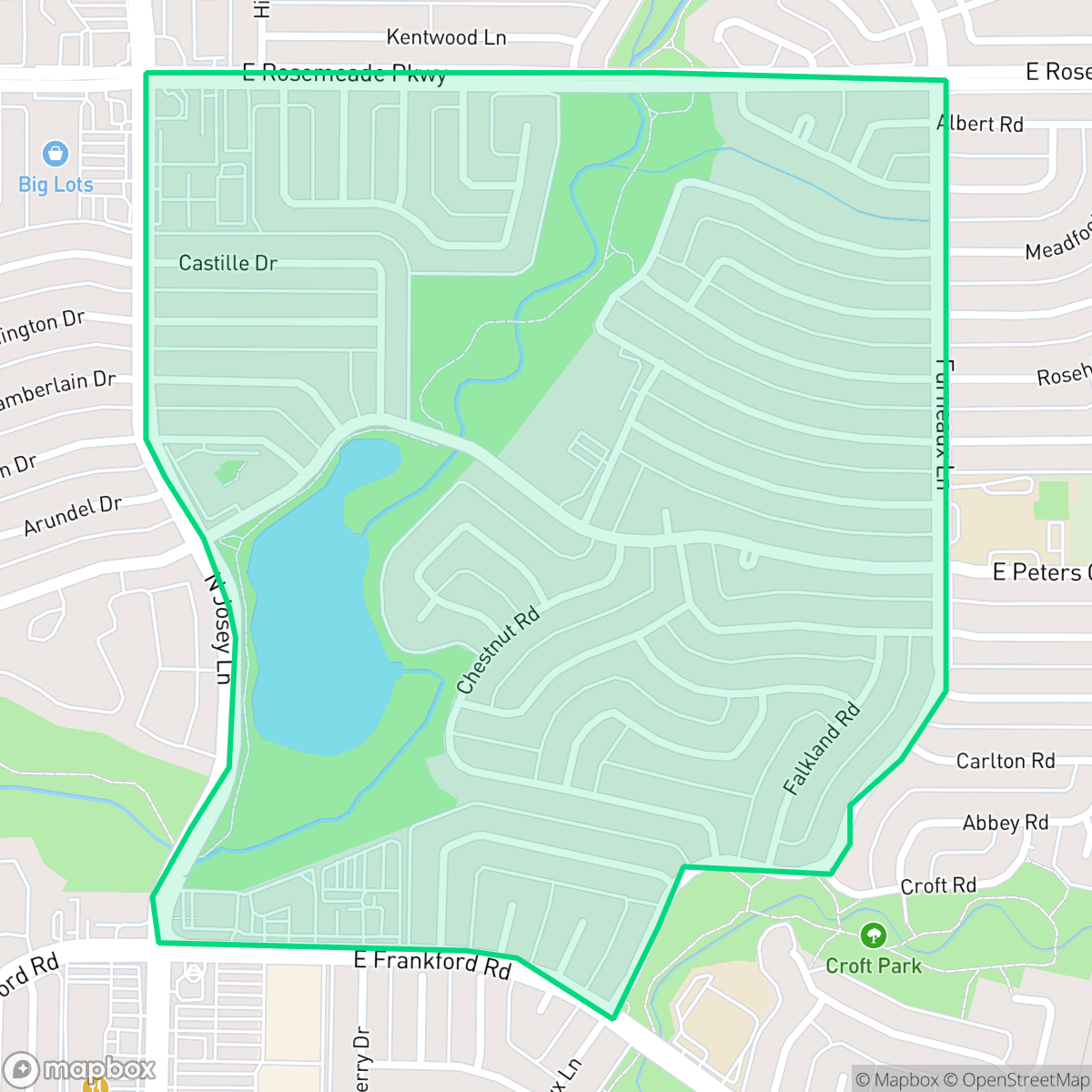 Map showing the location of Woodlake, Carrollton, TX