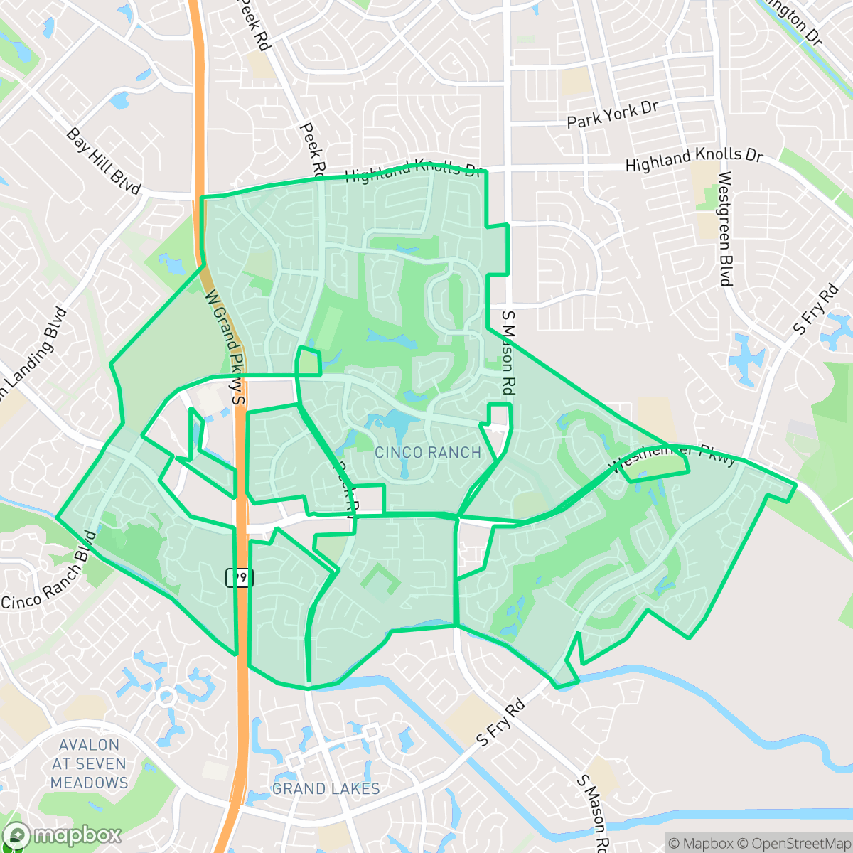 Map showing the location of Cinco Ranch, TX — coverage area