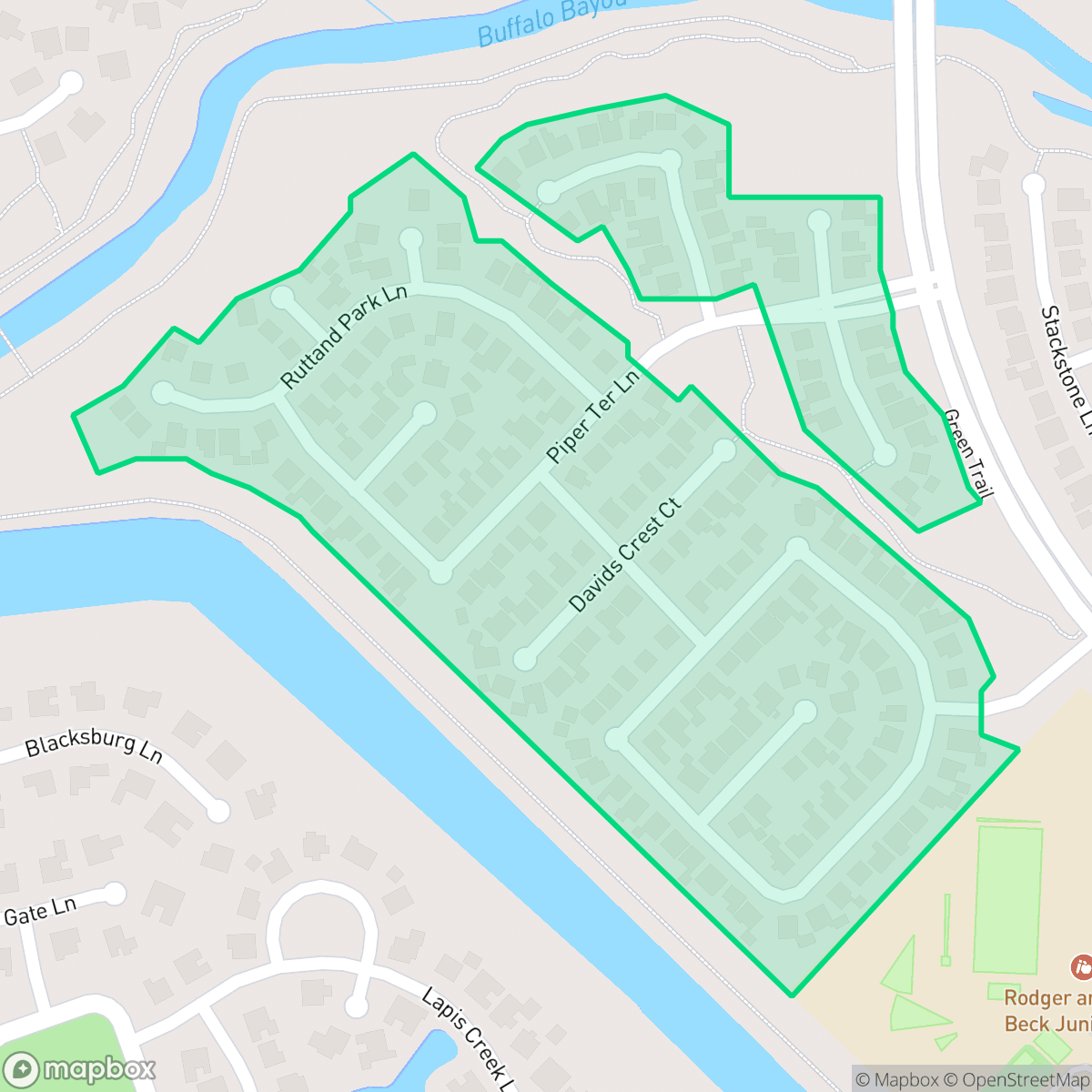 Map showing the location of Bayou Crossing, Cinco Ranch, TX