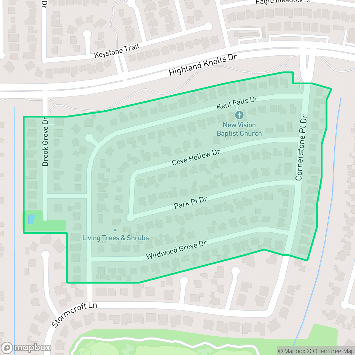 Map showing the location of Cornerstone Place, Cinco Ranch, TX