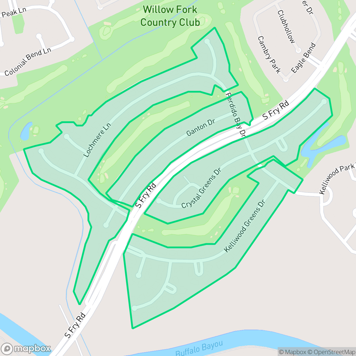 Map showing the location of Kelliwood Greens, Cinco Ranch, TX