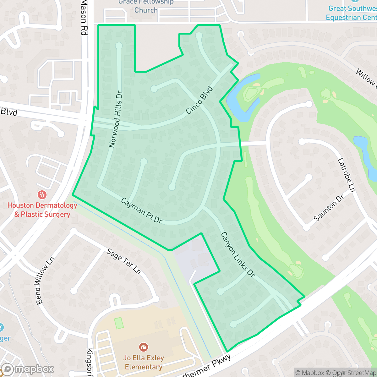 Map showing the location of Kelliwood Terrace, Cinco Ranch, TX