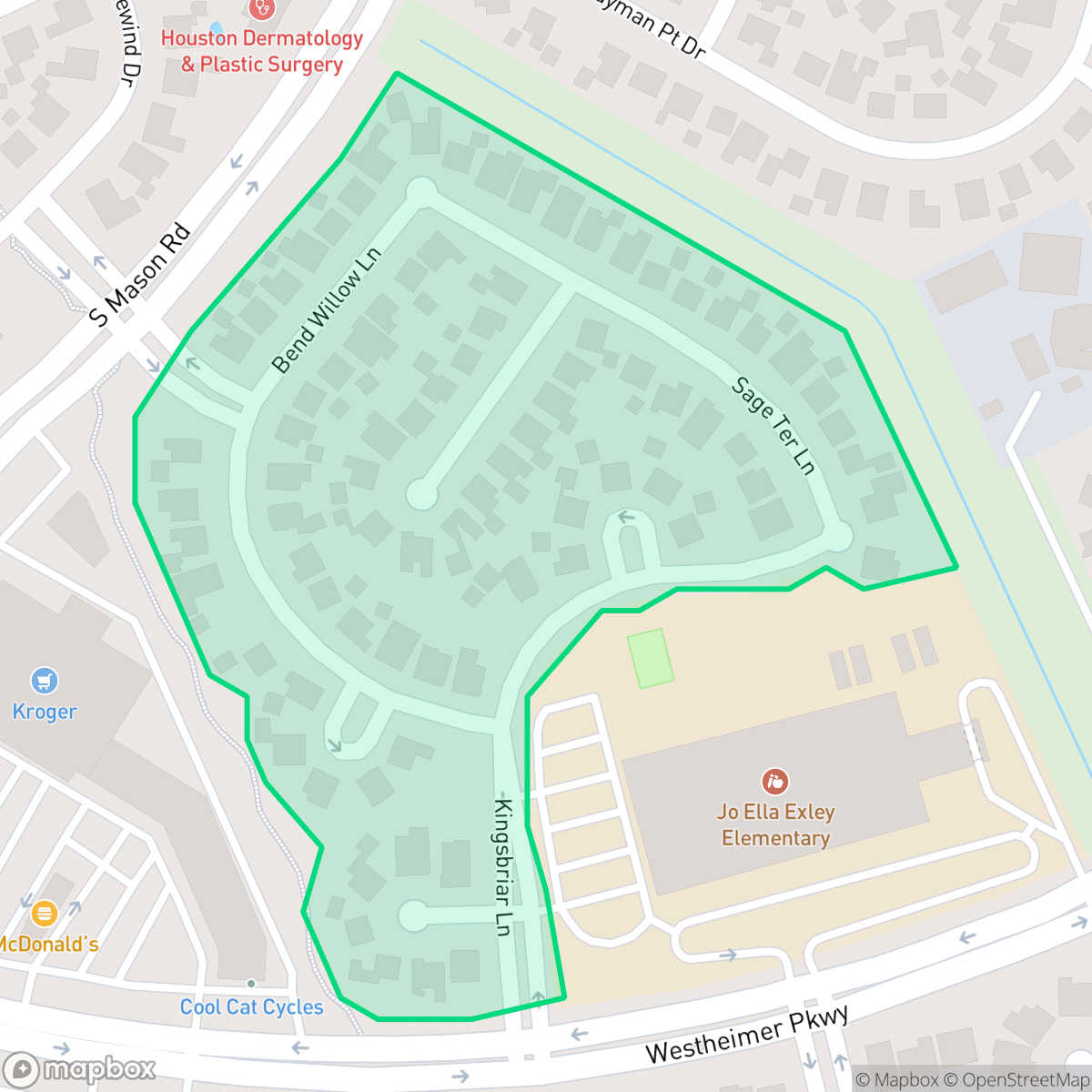 Map showing the location of Meadow Green, Cinco Ranch, TX