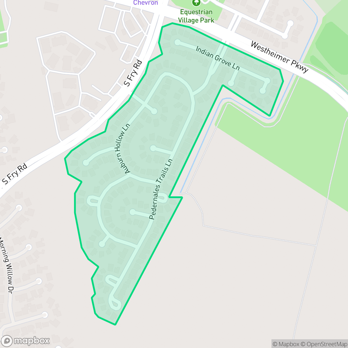 Map showing the location of Park Trace, Cinco Ranch, TX