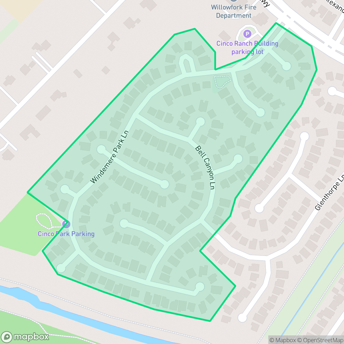 Map showing the location of Parkland Place, Cinco Ranch, TX