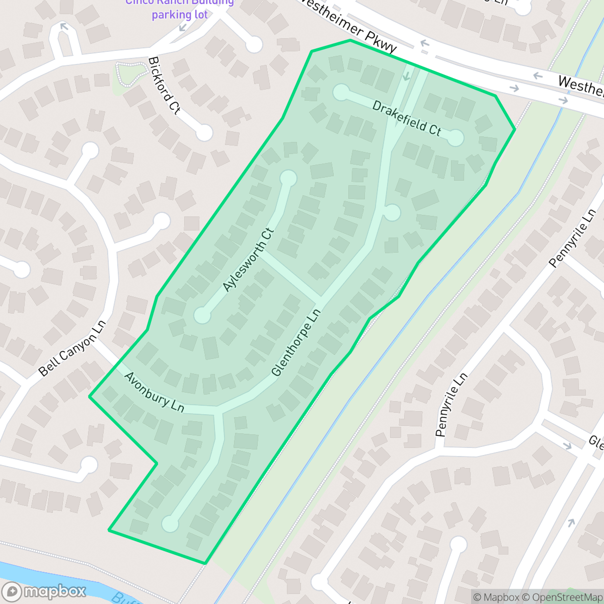 Map showing the location of Prairie Grove, Cinco Ranch, TX