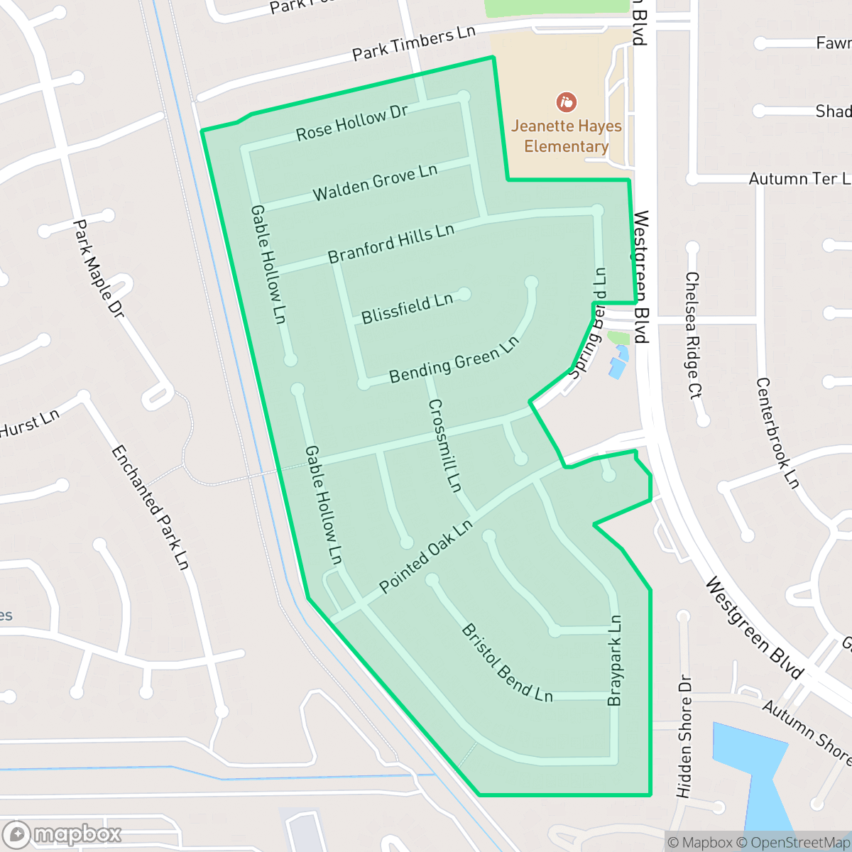 Map showing the location of Westgreen, Cinco Ranch, TX