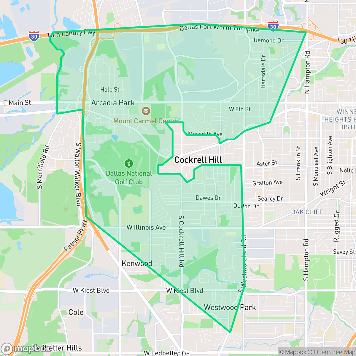 Map showing the location of Winnetka Heights, Cockrell Hill, TX