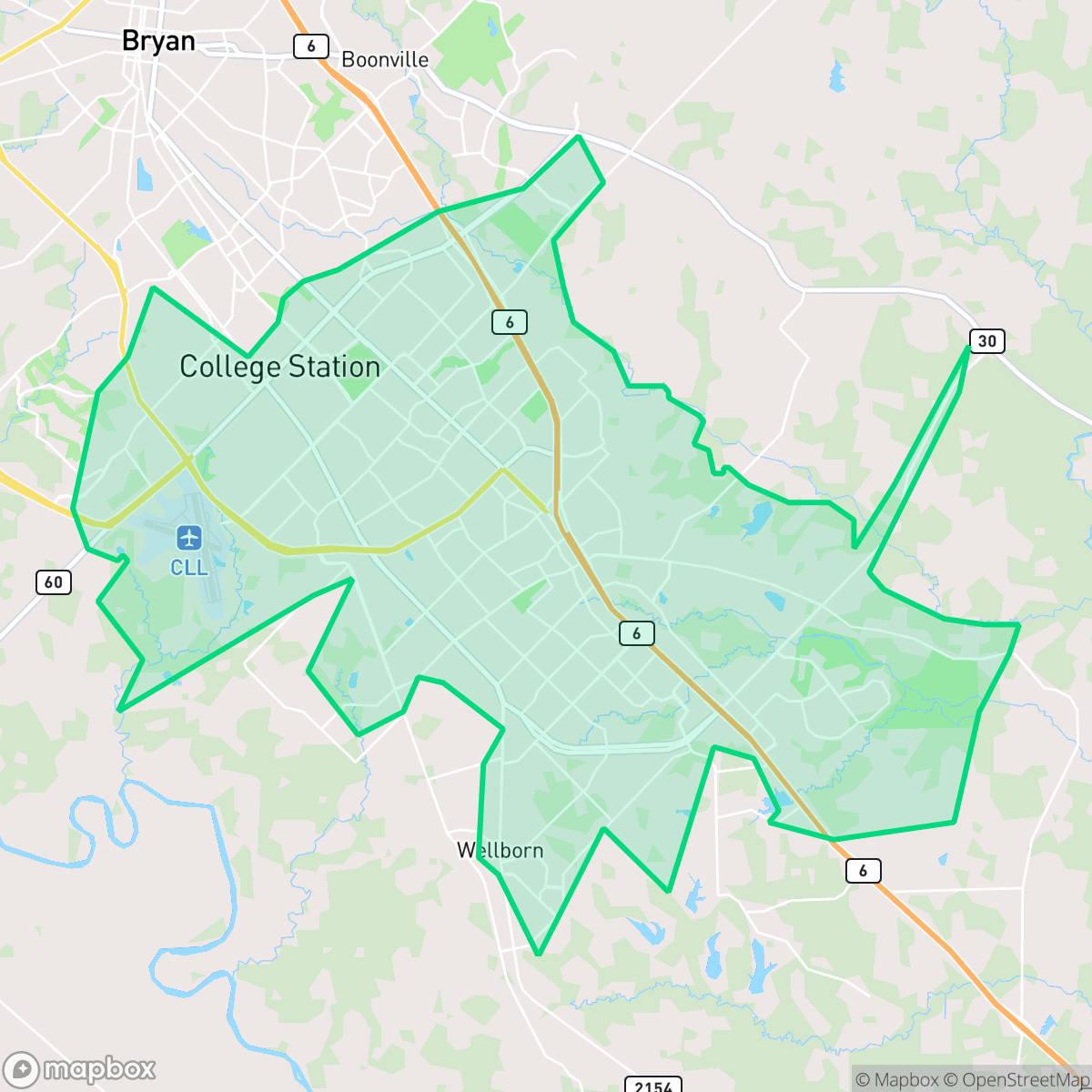 Map showing the location of College Station, TX — coverage area