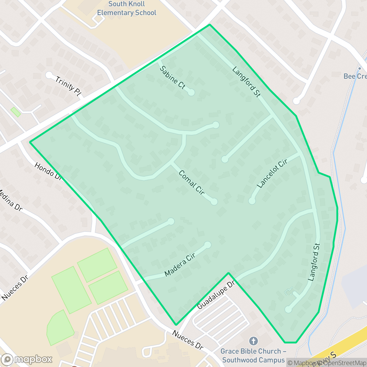 Map showing the location of Camelot, College Station, TX