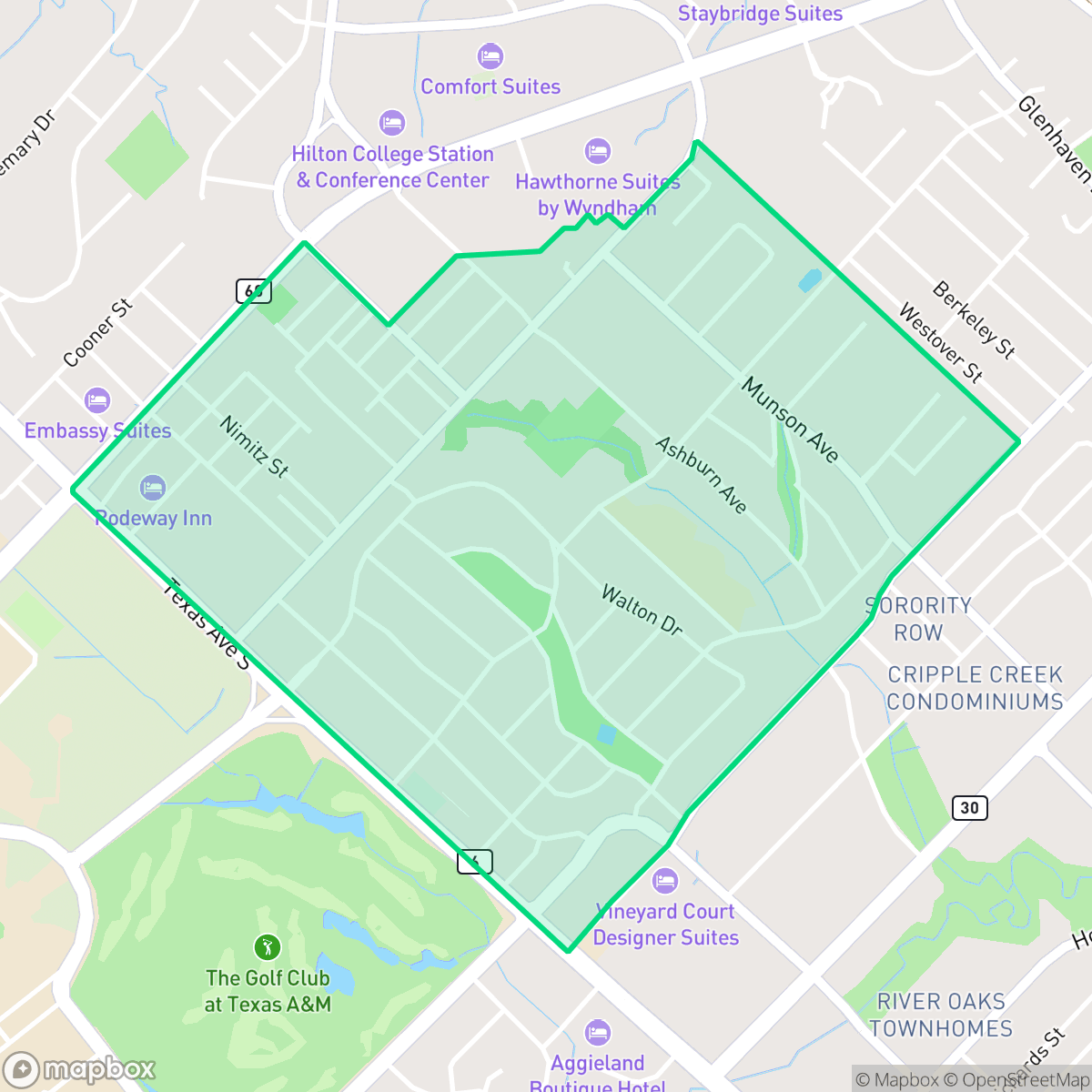 Map showing the location of Eastgate, College Station, TX