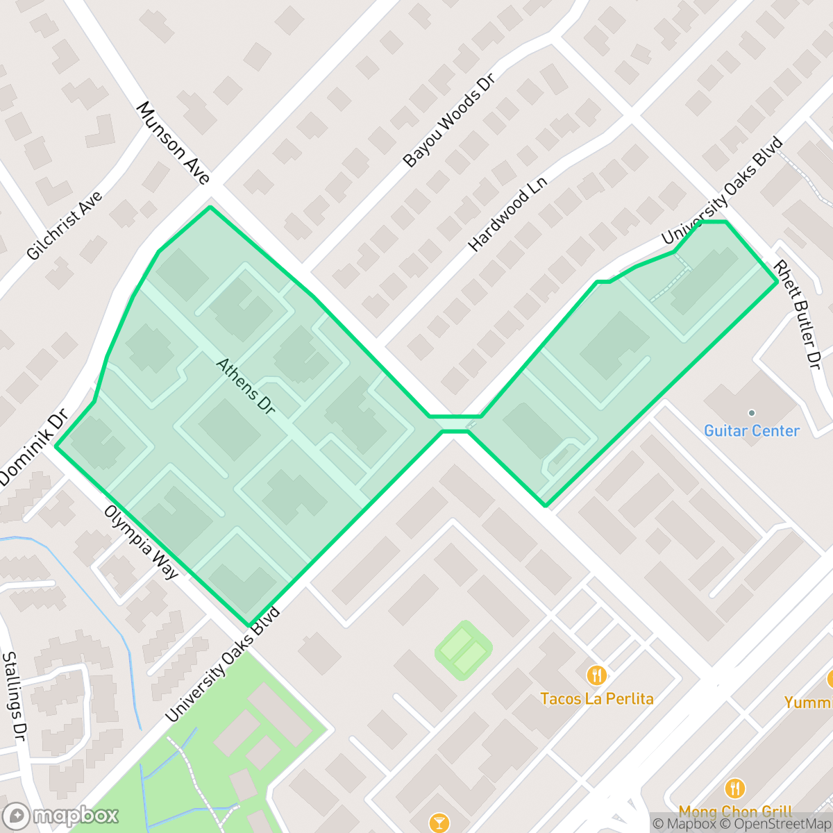 Map showing the location of Sorority Row, College Station, TX