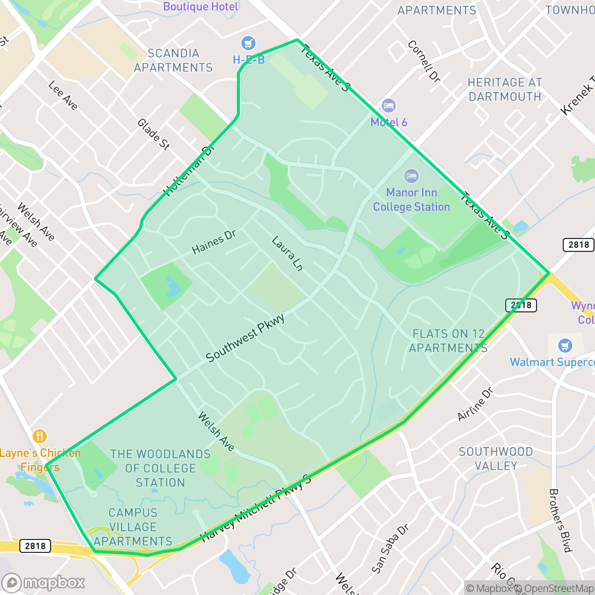 Map showing the location of South Knoll, College Station, TX