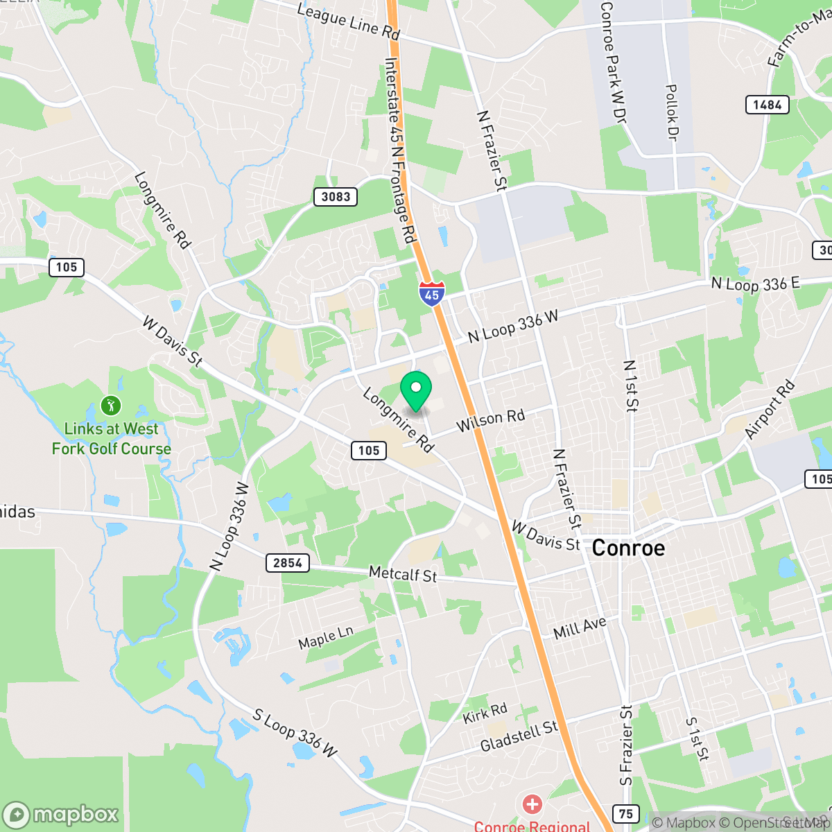 Map showing the location of Conroe, TX — coverage area