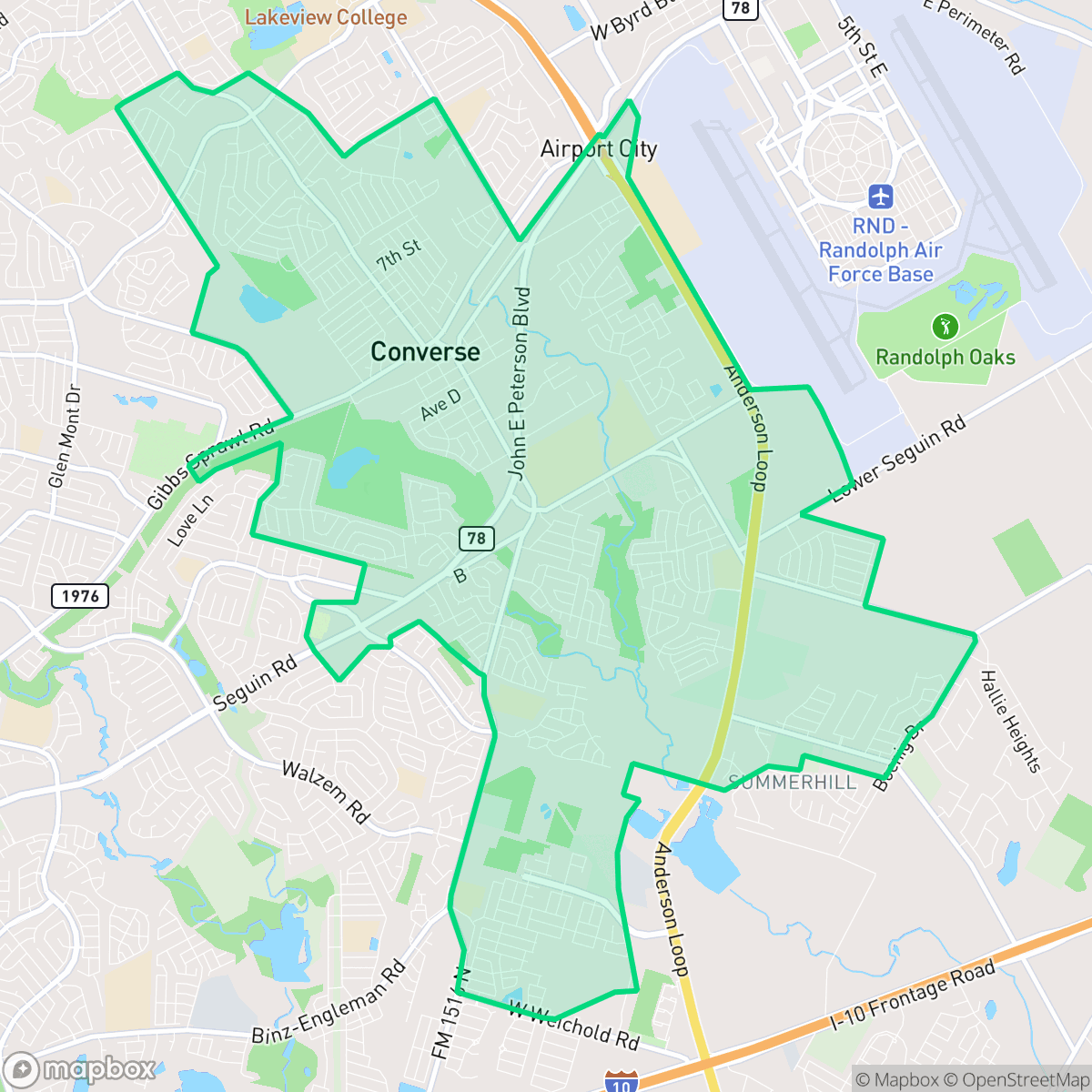 Map showing the location of Converse, TX — coverage area