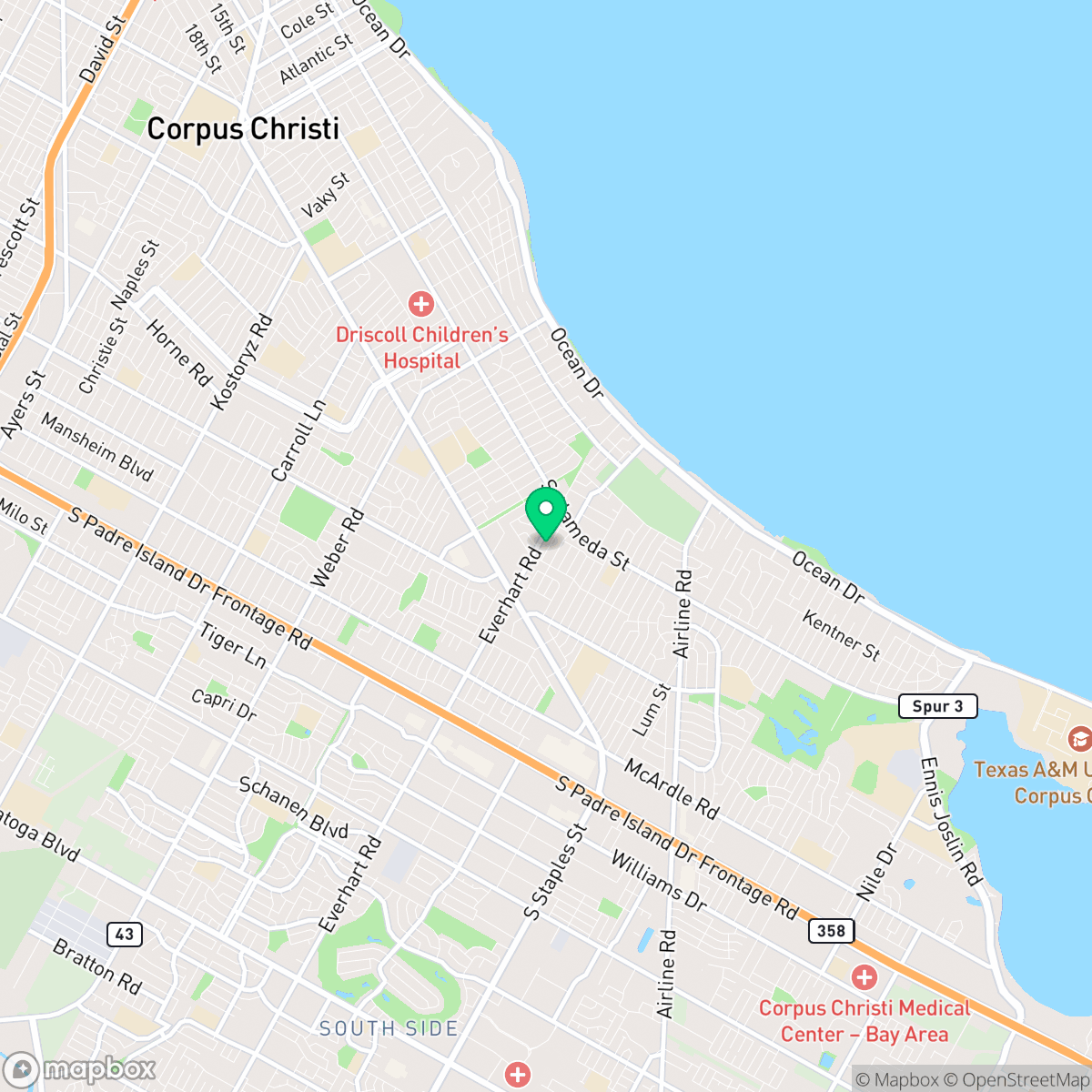 Map showing the location of Corpus Christi, TX — coverage area