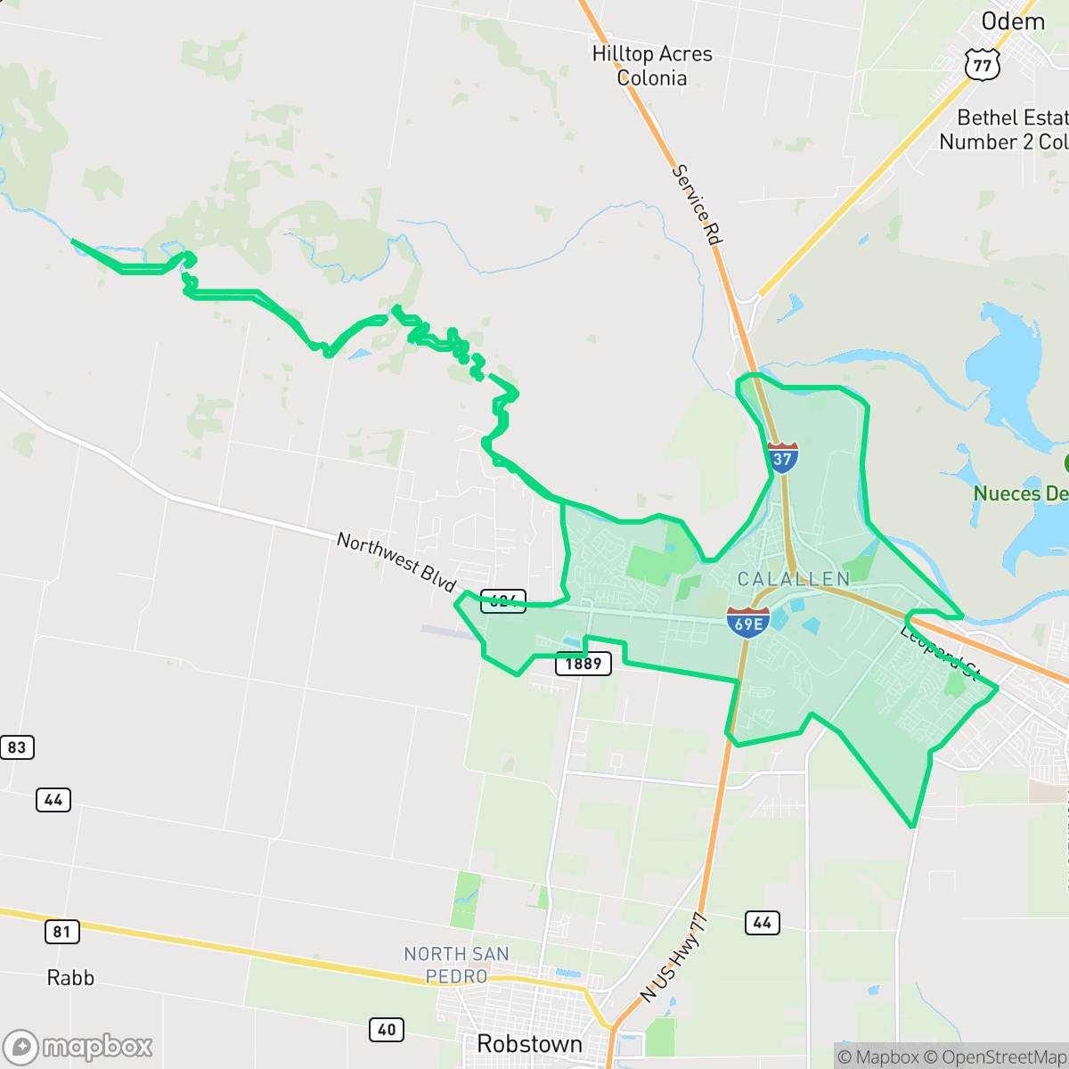 Map showing the location of Calallen, Corpus Christi, TX