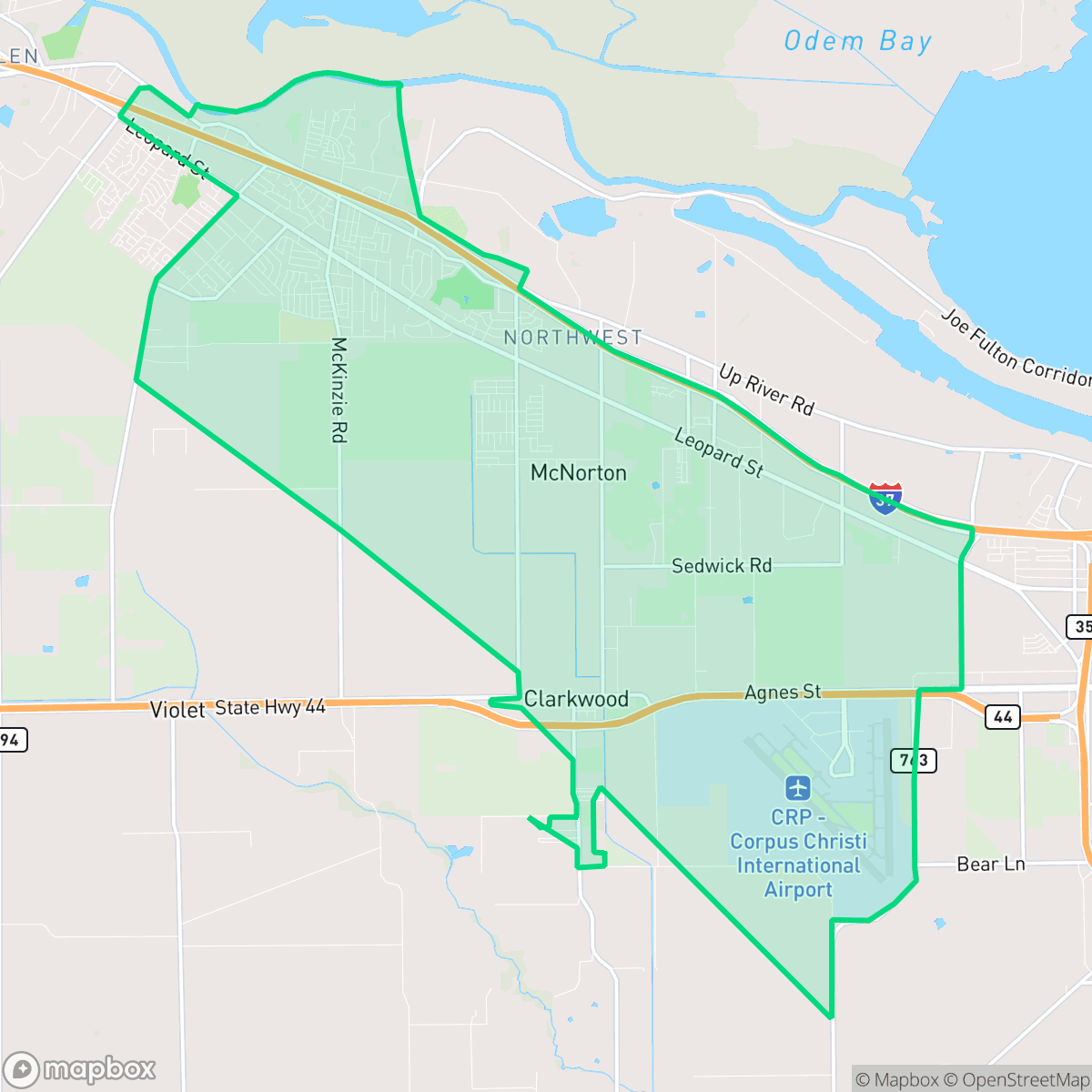 Map showing the location of Northwest, Corpus Christi, TX