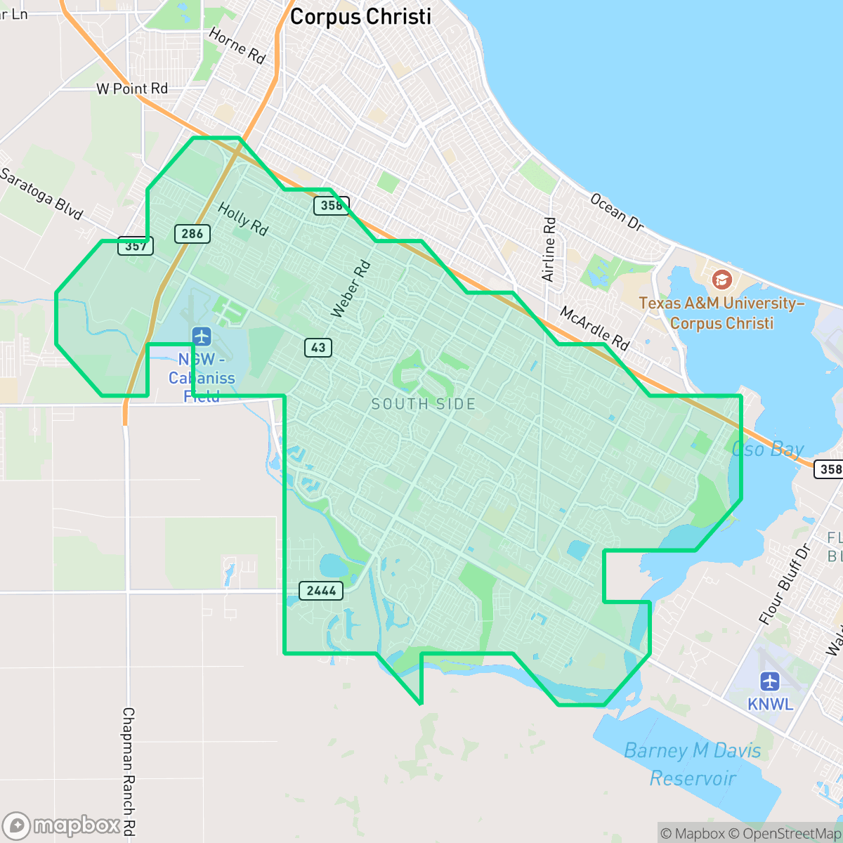 Map showing the location of South Side, Corpus Christi, TX