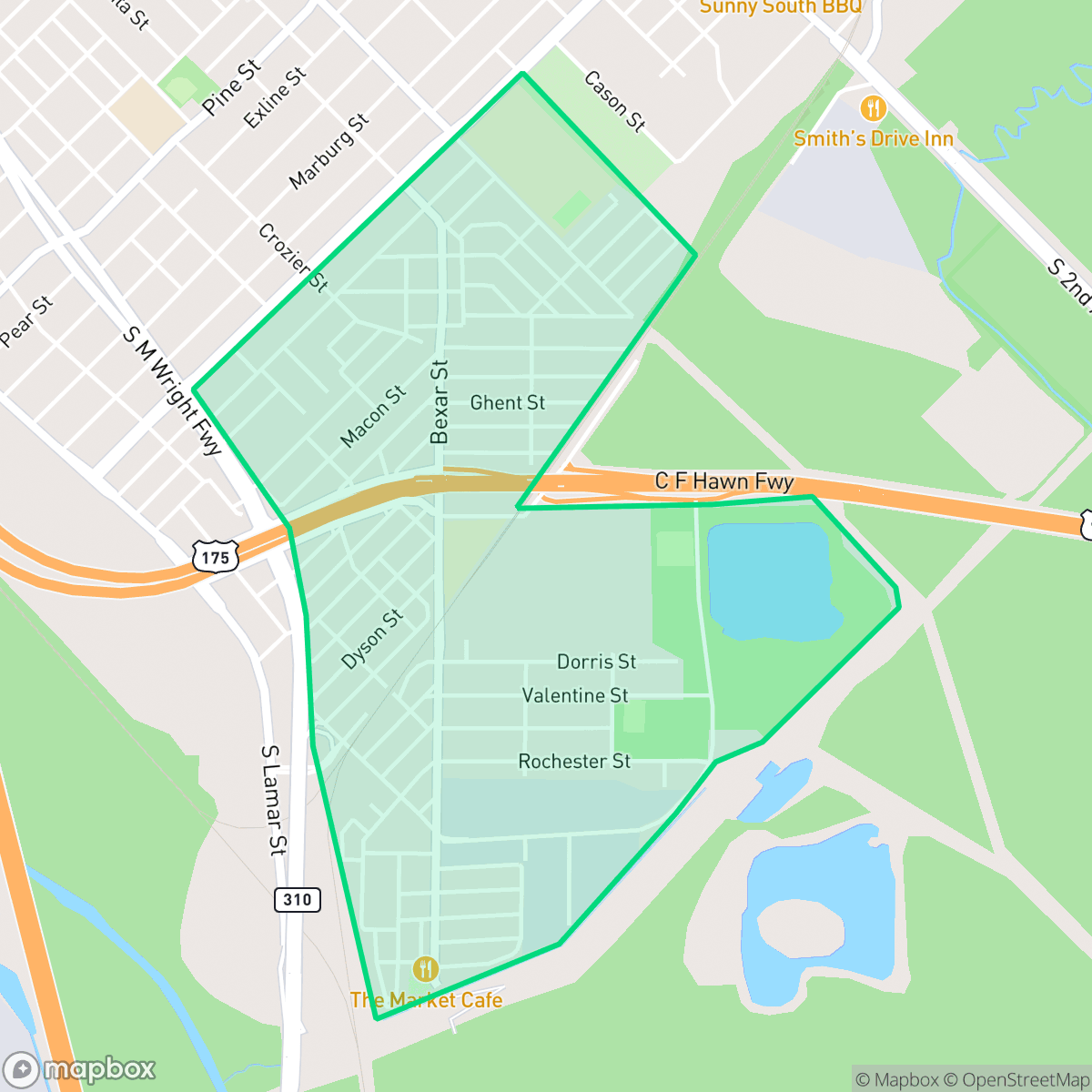 Map showing the location of Bonton, Dallas, TX