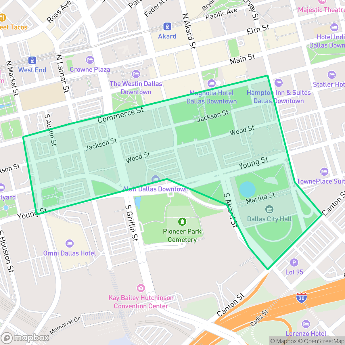 Map showing the location of Government District, Dallas, TX