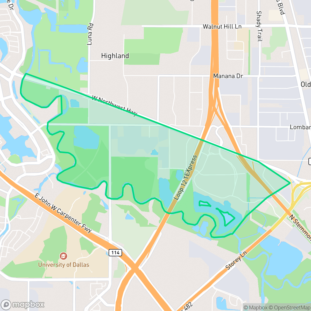 Map showing the location of Lake Caroline, Dallas, TX