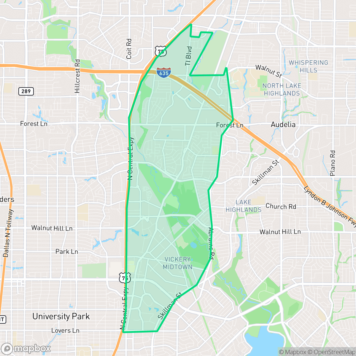Map showing the location of Lake Highlands, Dallas, TX