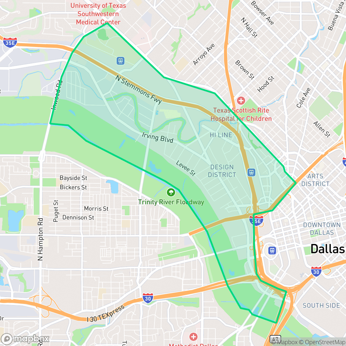 Map showing the location of Near East, Dallas, TX