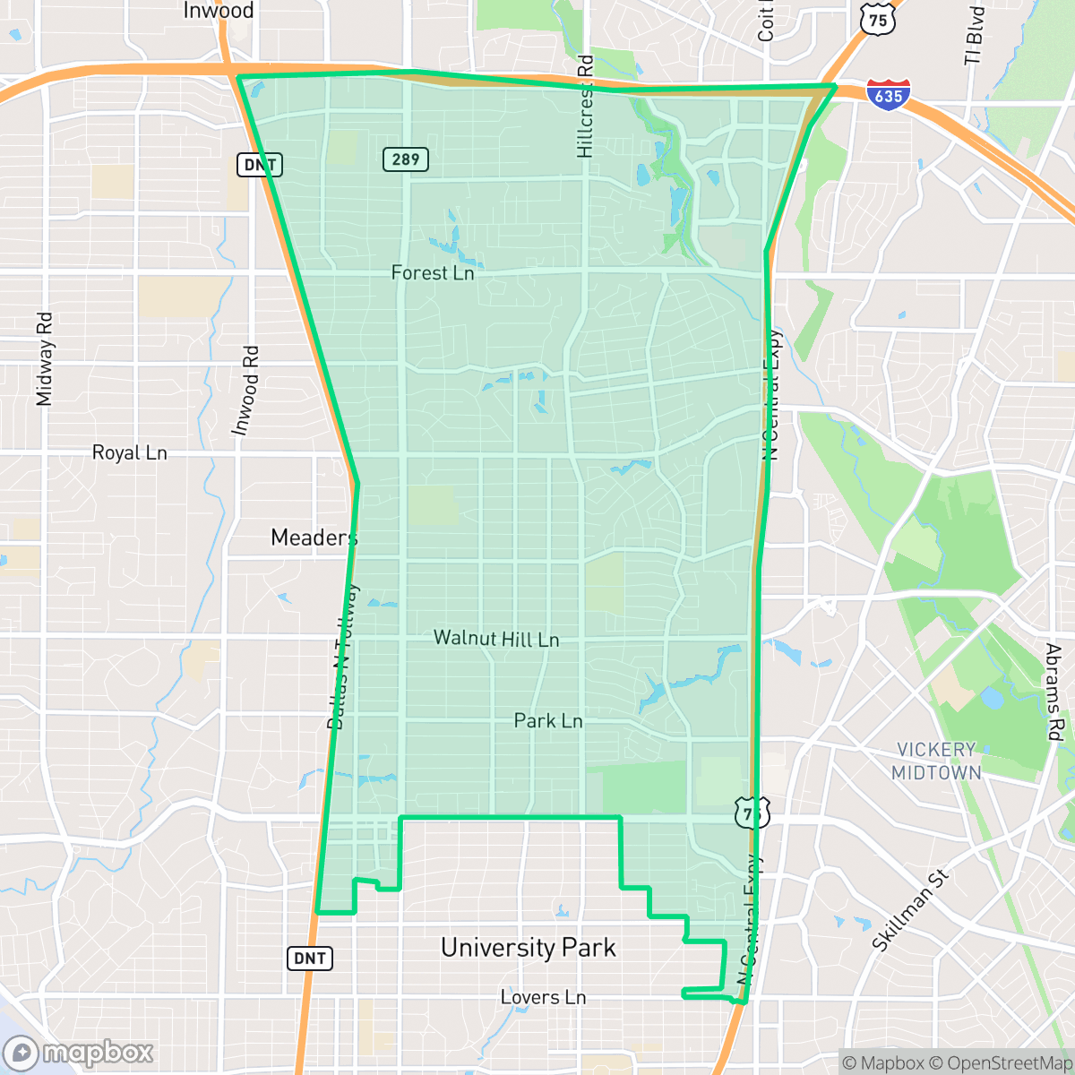 Map showing the location of North Dallas, Dallas, TX