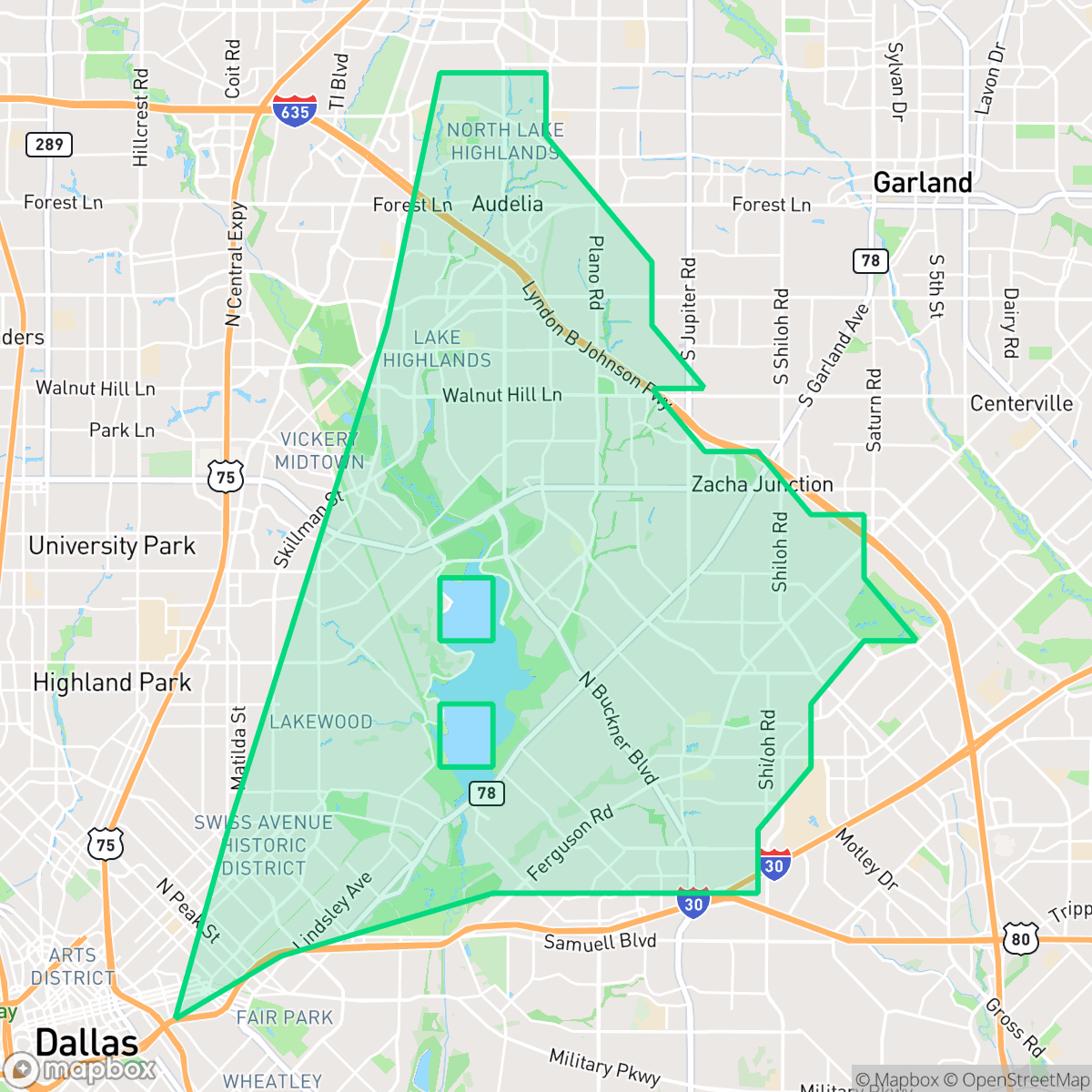 Map showing the location of Northeast Dallas, Dallas, TX