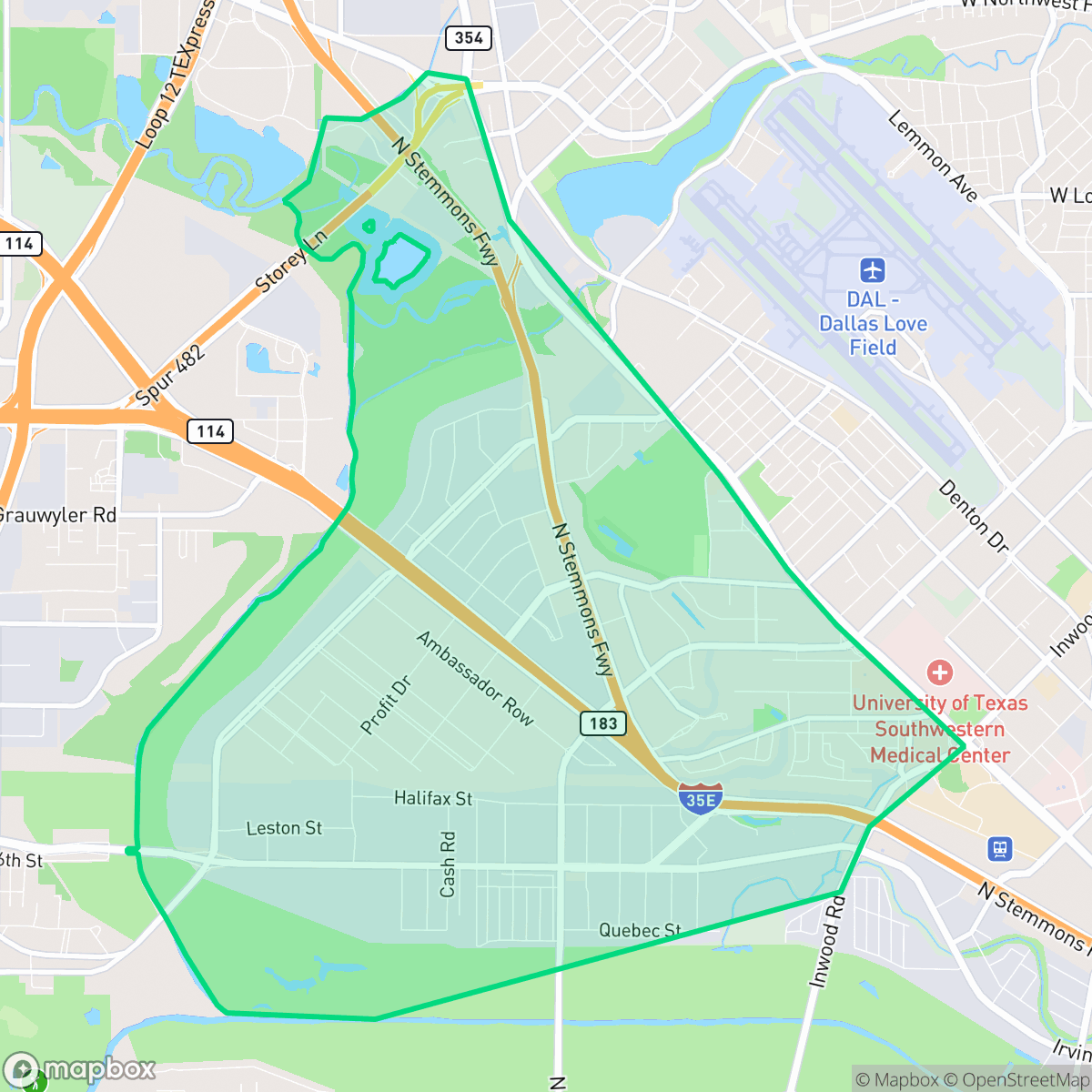 Map showing the location of Northwest Dallas, Dallas, TX