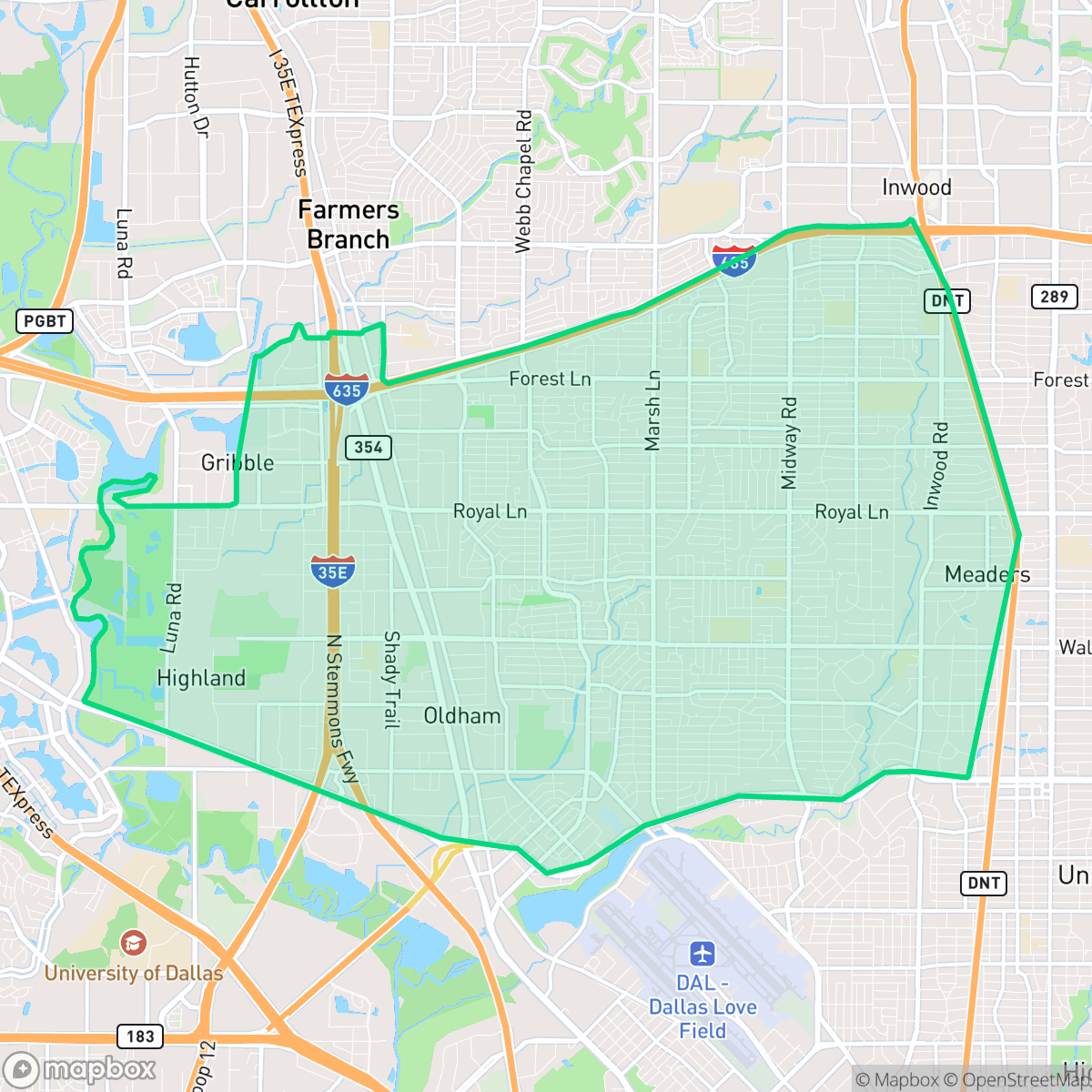 Map showing the location of Preston Hollow, Dallas, TX