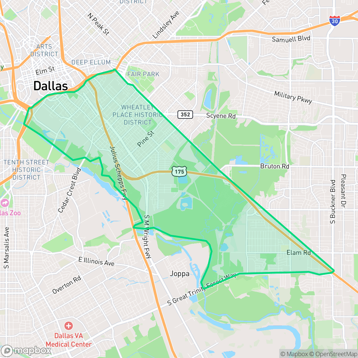Map showing the location of South Boulevard-Park Row Historic, Dallas, TX